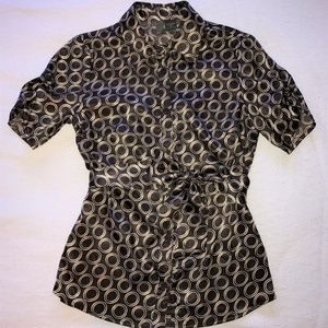 Serenade Button Down Top Tie Waist Ruched Sleeves